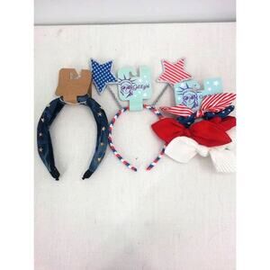 Lot of 3 Fourth of July Patriotic Red White Blue Headband Hair Tie NEW 4th Bows